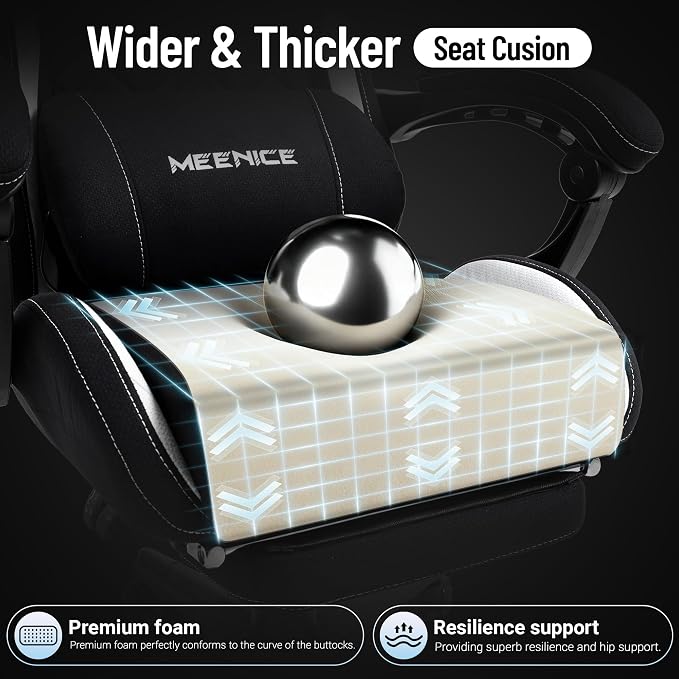 Big and Tall Gaming Chair Fabric with Footrest, Massage Lumbar for Adults | Ergonomic High Back Gamer Chair with Pocket Spring Cusion, Wide Video Game Chair Comfy for Big Guys 400LBS Home Office Black - Image 4