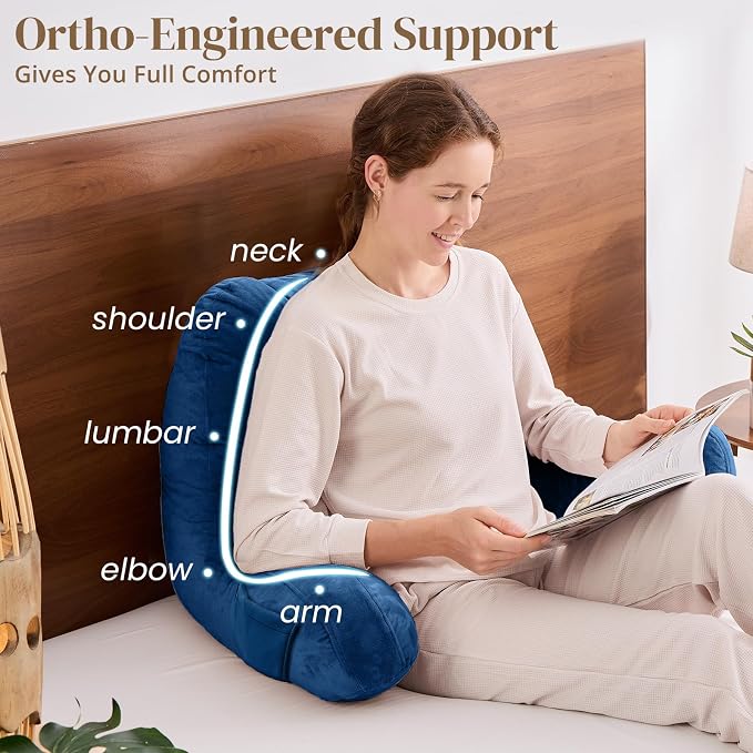 Sasttie Reading Pillow for Bed, Back Pillow for Sitting Up, Navy - Image 4
