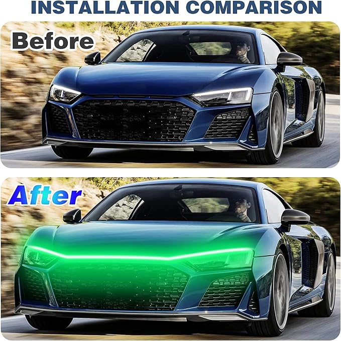 Car LED Hood Light Strip for Cars, SUVs, Trucks, Green, 70 Inch - Image 4