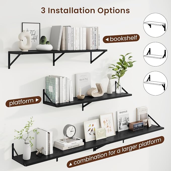 Axeman Deep Floating Shelves, 40'' x 10'' Black Wall Shelves Set of 2 - Image 4
