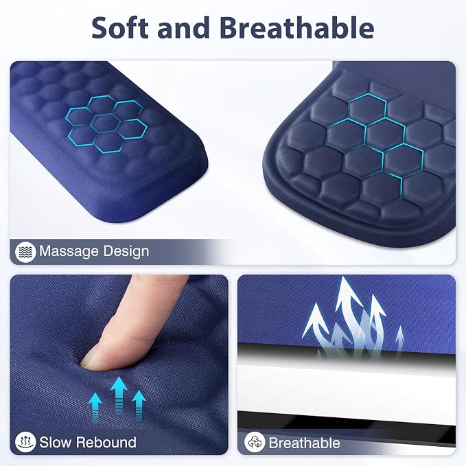 EYROZILL 3 in 1 Ergonomic Mousepad with Wrist Rest, Gaming Keyboard Mouse Pad with Wrist Support Non-Slip Base Massage Design, Pain Relief (Blue/Black) - Image 5