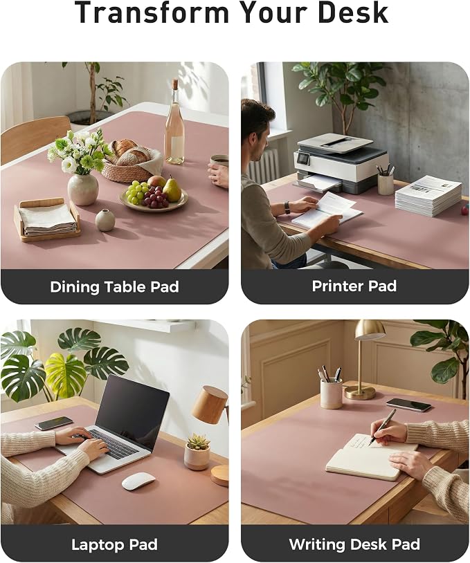 Aothia Faux Leather Desk Mat - Large Mouse Pad, Non-Slip PU Leather Blotter, Waterproof Writing Surface for Office and Home (Dark Pink, 40" x 24") - Image 6