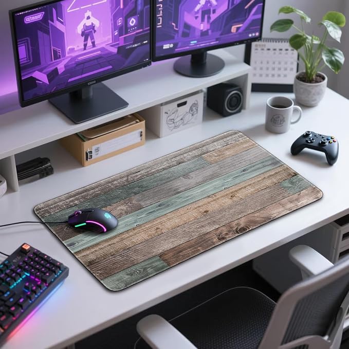 Rustic Wood Pattern Large Gaming Mouse Pad Desk Mat 31.5"x15.7" | Extended Mousepad, Non-Slip Rubber Base , Stitched Edges, for Computer/Laptop/Office/Home - Image 7