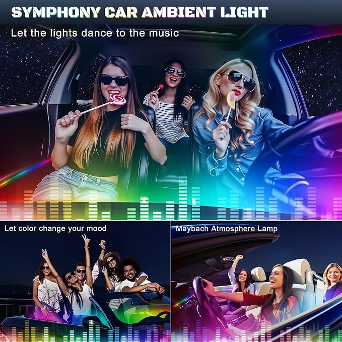 Dreamcolor Acrylic Interior Car LED Strip Light with USB/Type C/4-Port Cigarette Lighter, RGB 6 in 1 with 179.24 inches 650 LEDs Ambient Lighting Kits, Sound Active Function Neon Led Strips for Car - Image 8