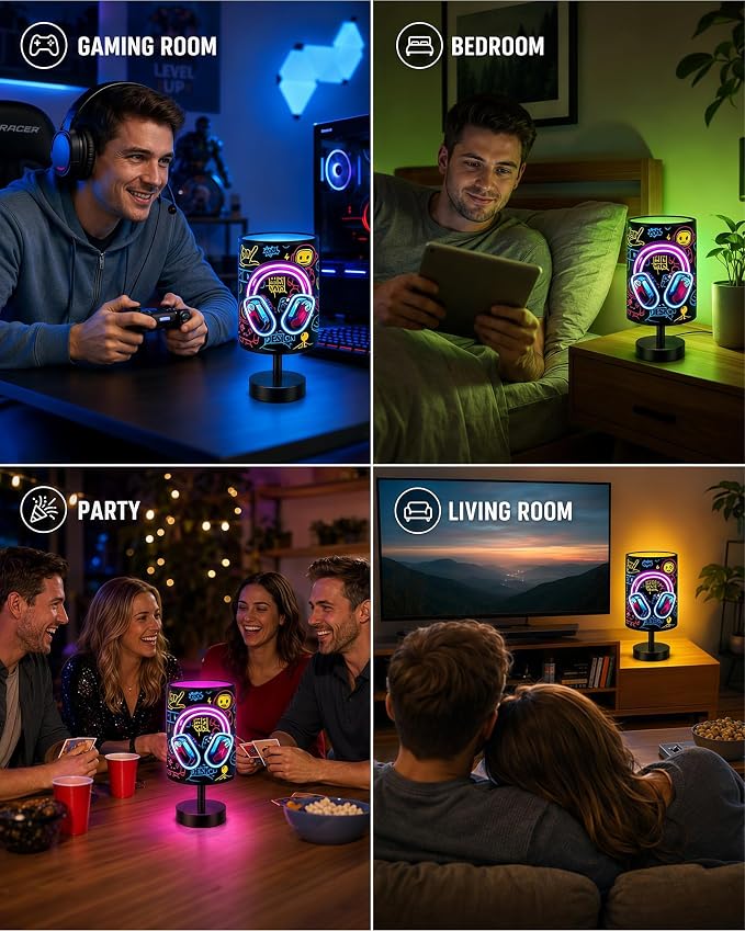 Small Table Lamp for Bedroom, Gamepad Desk Lamps 16 Color Flashing Changing Adjustable Color Bedside Lamps Night Light for Kids, LED Gaming Lamp with Remote Controller Boys Man Cave Decor (Headset) - Image 5