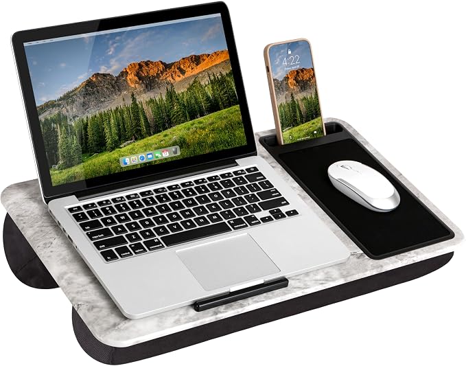 LAPGEAR Home Office Lap Desk – White Marble, Fits 15.6” Laptops by LapGear