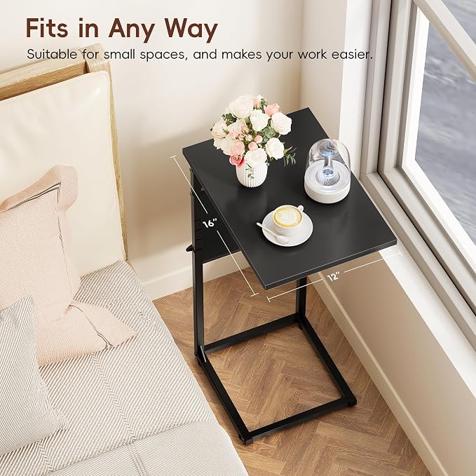 Vagusicc C-Shaped End Table, Small Side Table for Couch, Sofa Table Adjustable Height End Tables Living Room, Bedside Slide Under Couch Table for Sofa, TV Tray Table with Metal Frame for Bedroom,Black - Image 5