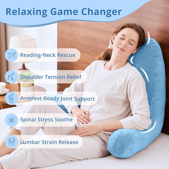 Sasttie Reading Pillow for Bed, Back Pillow for Sitting Up, Blue - Image 6