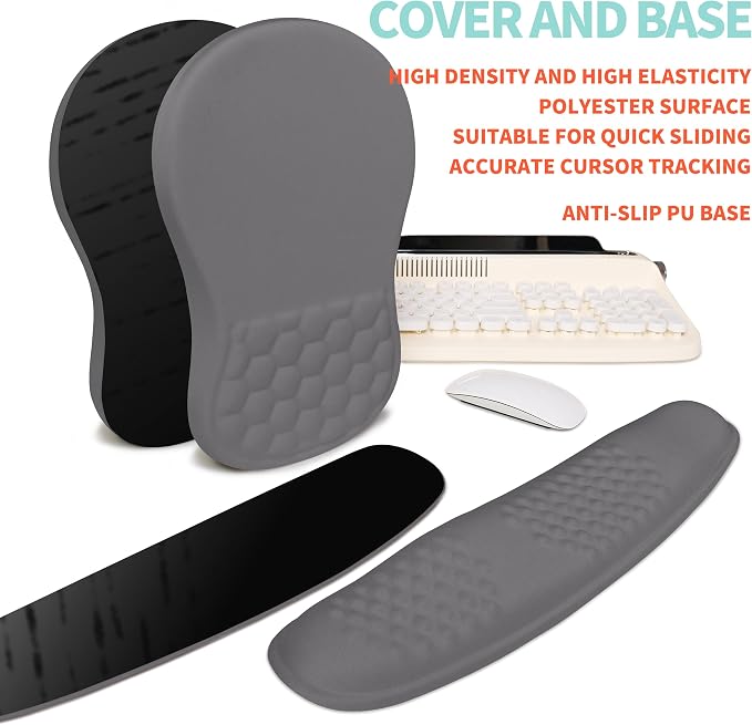 2-in-1 Ergonomic Set, Wave Rise Keyboard Wrist Rest and Massage Bulge Slope Mouse Pad Wrist Support, Cushion Memory Foam Integrated to Relieve Wrist Pain, Deep Gray - Image 6