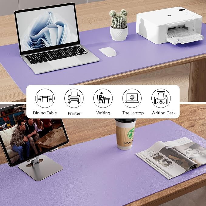 Aothia Faux Leather Desk Mat (Light Purple, 48" x 17") | Creates A Clean, Organized Workspace With One Surface For Your Keyboard, Laptop And Mouse - Image 8