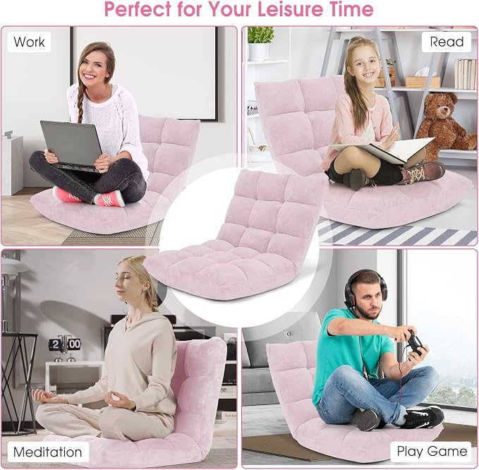 GIANTEX Floor Chair with Back Support, 14 Adjustable Position, Padded Sleeper Bed, Couch Recliner, Gaming Floor Chairs for Meditation, Adults, Living Room, Gaming Chair Floor, Light Pink - Image 8