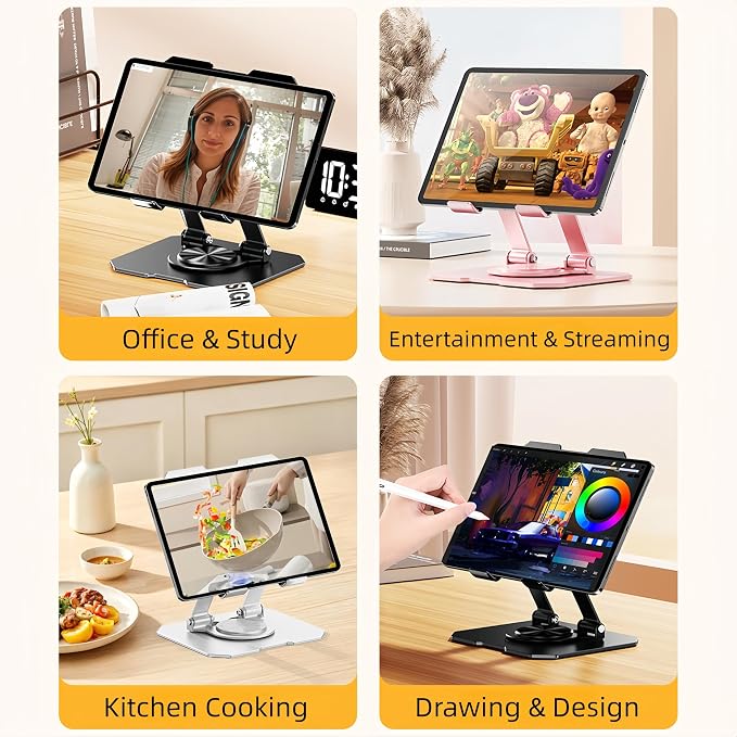 360° Rotatable Metal Tablet Stand(Backboard Soccer Cutout Design), Adjustable Folding Desktop Stand for iPad/iPhone/Switch, Universal Use for Office/Movie/Studying/Drawing/Gaming, Silver - Image 4