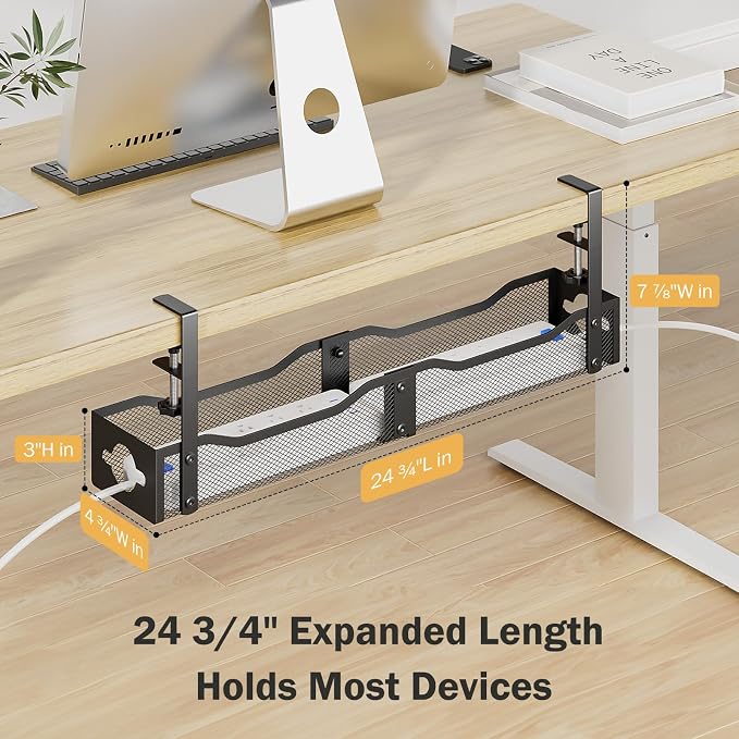 DELAMU 25'' Upgraded No Drilling Under Desk Cable Management Tray, Black - Image 4