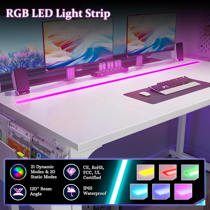 DurayLoly 55 Inch Computer Desk with Waterproof LED Lights for Bedroom - Image 6