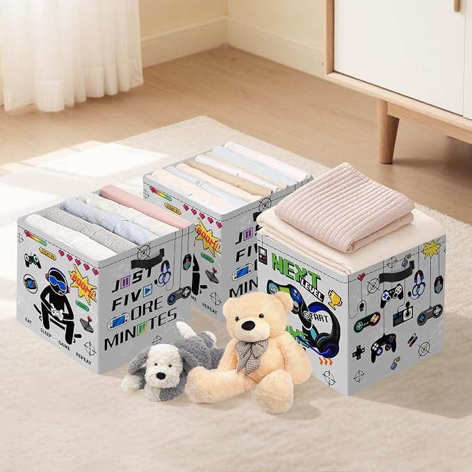Clastyle 11.8" Gaming Storage Basket Set of 3 for Kid Boy Toy Clothes Bin - Image 6