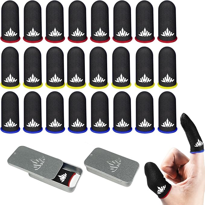 24 Pack Mobile Phone Gaming Thumb Sleeve,JWH Finger Cots Compatible with All Touchscreen Devices,Blue Edge,0.3mm Superconducting Nanofibers,Dedales Gamer (Black (24pack,Storage Box)) by JWH