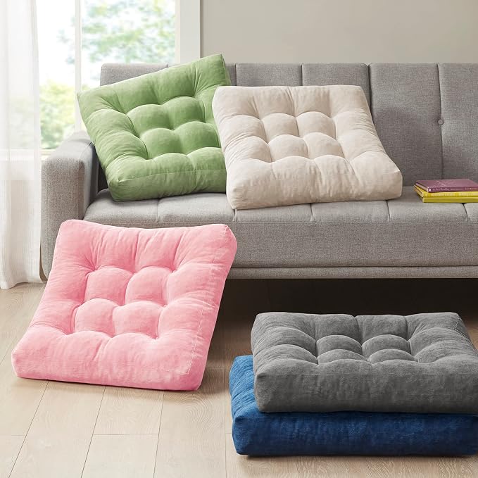 Floor Pillows Set of 2, Large Meditation Cushion for Adults, 22 Inch Square | Reading nook & office use, Tatami seating, Corduroy cover, 3.5 in thick, Shredded memory foam fill, Pink yoga pad - Image 4