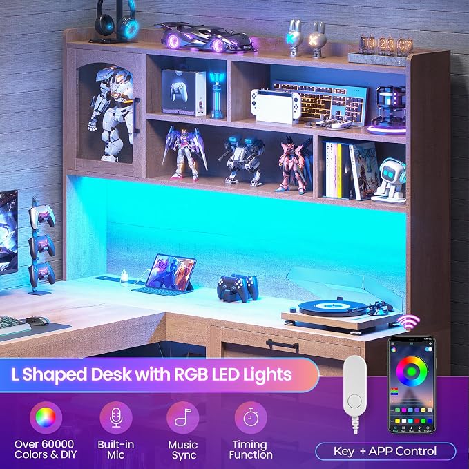 SEDETA 61" L Shaped Office Desk with Drawers and Storage, Light Brown - Image 7