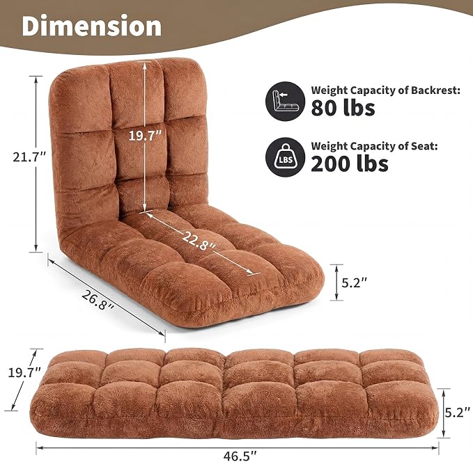 Garvee Folding Floor Chair with Back Support, Cozy Video Gaming Chairs | Adjustable Position, Metal Support Floor Lounger Foldable Lazy Sofa Bed Meditation Chair Foldable Ground Chair for Adult/Kids - Image 2
