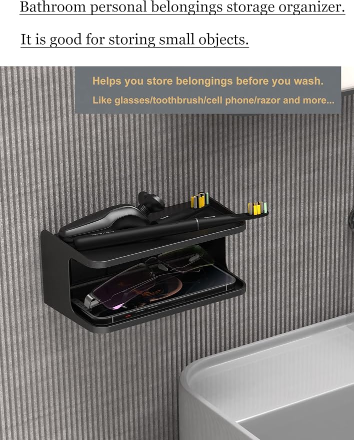 Bedside Wall Shelf Organizer, Small Bedside Shelf, (Black) - Image 4