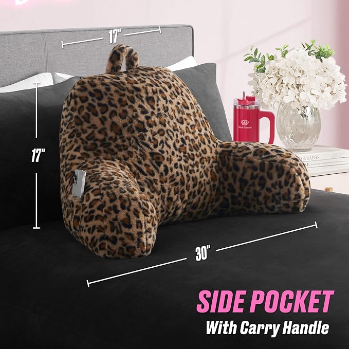 Juicy Couture Faux Fur Leopard Backrest Pillow - 30"x17" Supportive Bed Rest Pillow for Reading, Gaming, or Relaxing - Image 4