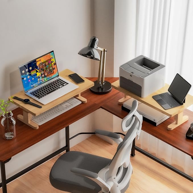 Bamboo Monitor Stand Riser for Desk with 4-Level Height Adjustment | Ergonomic Computer Riser, Desktop Organizer Shelf, Sturdy 100 lbs Support, Height Adjustable Laptop Stand, Warp-Proof, Large - Image 7