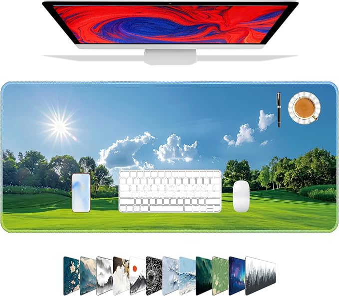 Galdas Gaming Mouse Pad XXL XL Large Long Extended Big Mousepad Non-Slip Rubber Keyboard Mouse Pad with Stitched Edges for Laptop Home Office (31.5x11.8x0.08 Inch) … (Grass) by Galdas