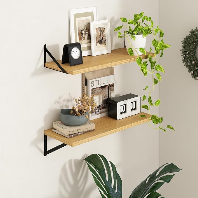 Axeman Deep Floating Shelves - 30 Inch Floating Shelves Set of 2-12 Inch Deep Oak Wall Shelves for Living Room Bathroom Kitchen - Image 2