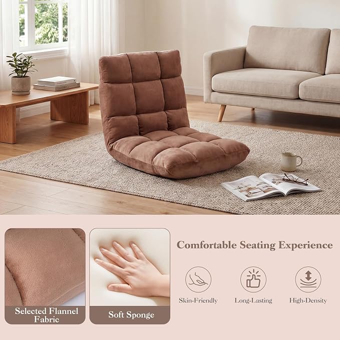GIANTEX Floor Chair with 14-Position Adjustable, Couch Recliner (Beige) | Soft Flannel Fabric Cover, Heavy Duty Metal Support, Folding Gaming Floor Chair for Adults, Reading - Image 7