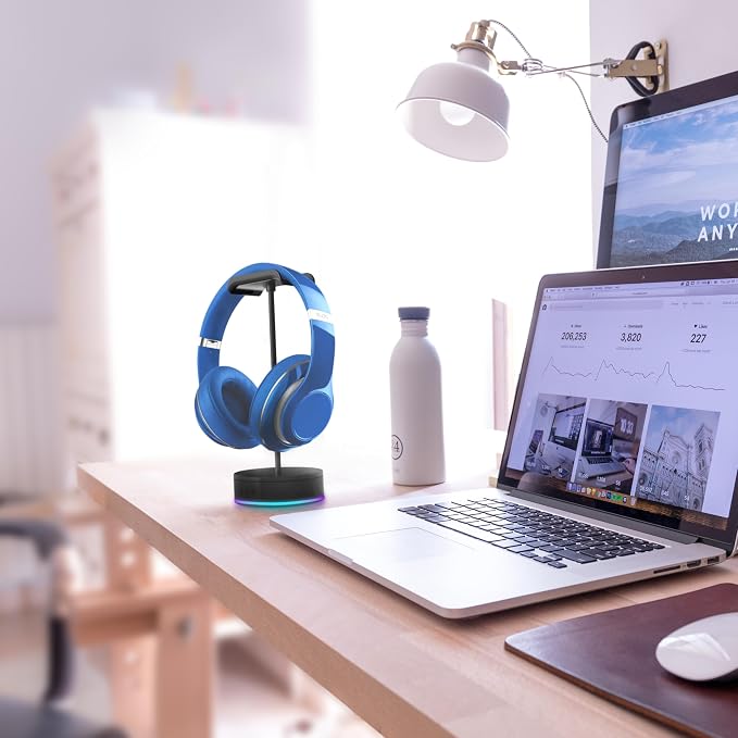 Rotating Headphone Display Stand for Desk with LED Lights - Spinning Gaming Headset Stand (Black) - Image 5