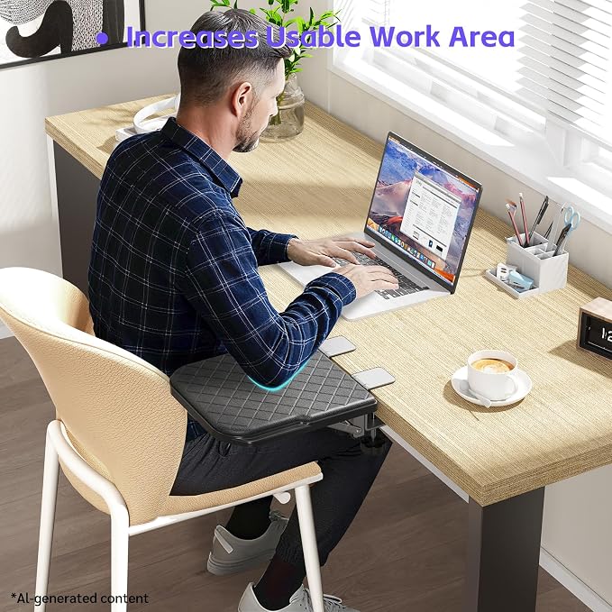 CABTE Ergonomics Desk Extender Tray, Table Mount Arm Wrist Rest Shelf, 90° Foldable Elbow Arm Support,Foldable, Computer Desk Extender Tray for Home and Office (Large Foldable) - Image 5
