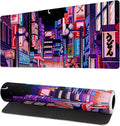 Dark Purple Japanese Gaming Mouse Pad Abstract Anime Mat 27.6x11.8 Inch Tokyo Pixel Street Texture Non-Slip Rubber Base Kawaii Mousepad Stitched Edges Keyboard Desk Pad for Office and Home Game by Siski