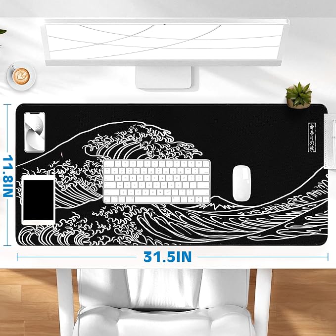 Gaming Desk Mat with Silky Smooth Surface & Exquisite Patterns,31.5x11.8 Inches Large-Sized Mouse Pad, Perfect for Extended Gaming,Work,and Home Office Decor (Kanagawa Waves 3) - Image 6
