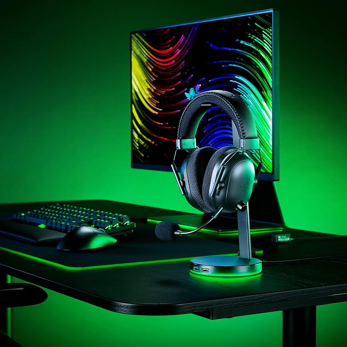 Razer Base Station V2 Chroma Headphone Headset Stand Holder, Black | Chroma RGB Lighting, Taller Stand & Anti-slip Ledge, USB Charging Ports, Anti-Slip Rubber Base, 3.5mm Port + Built-in DAC - Image 9