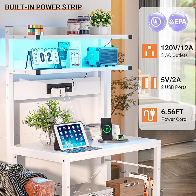 Aheaplus Bakers Rack with Power Outlet & RGB LED, 5-Tiers Coffee Bar Table - Image 3