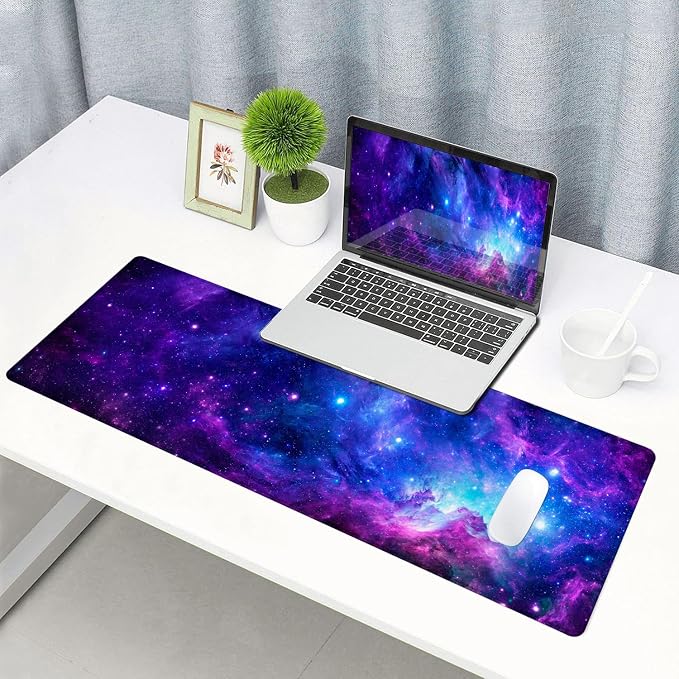 Gaming Large Mouse Pad with Stitched Edges, Purple Galaxy Desk Mat, Extended Keyboard Pad, Non-Slip Rubber Base Desk Pad for Keyboard and Mouse, 31.5X11.8 inch - Image 6