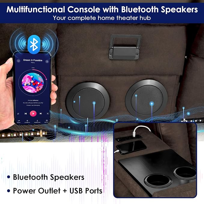 Redlife Power Loveseat Recliner Sofa with Console, Blue LED Lights - Image 5