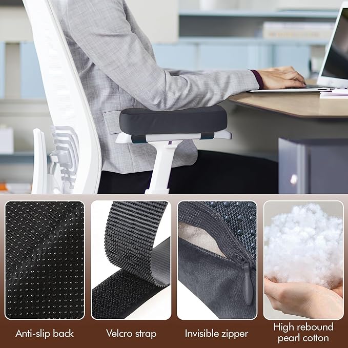 WdFour 2-Pack Non-Slip Armrest Pads for Office & Gaming Chairs - Ergonomic Forearm Support Pillow for Desk, Computer & Wheelchair, Pressure Relief Cushions,Dark Gray - Image 3