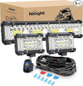 Nilight Side Shooter LED Light Bar Set 12 Inch Triple Row Spot Flood Combo Lights 2PCS 4.3Inch Pods with 5Pin Rocker Switch Wiring Harness Kit for Off-Road Truck ATV UTV Boat by Nilight