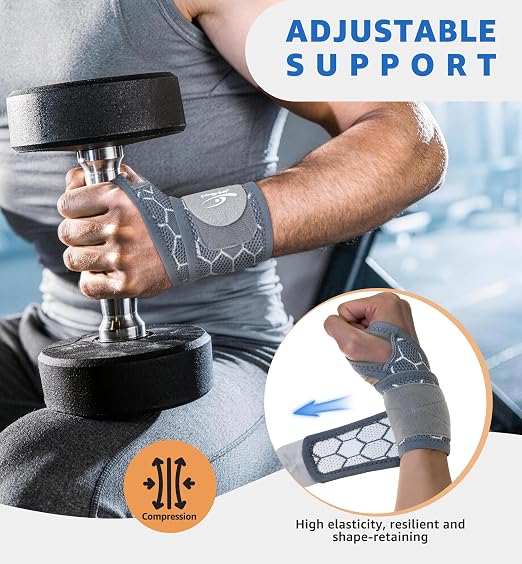 HiRui Upgraded 3D Knit Breathable Wrist Brace Wrist Wrap, Extended Length Adjustable Compression Strap, Elastic Support for Wrist Pain Relief, Carpal Tunnel, Sports, Gym & Daily Use (1, Gray) - Image 3