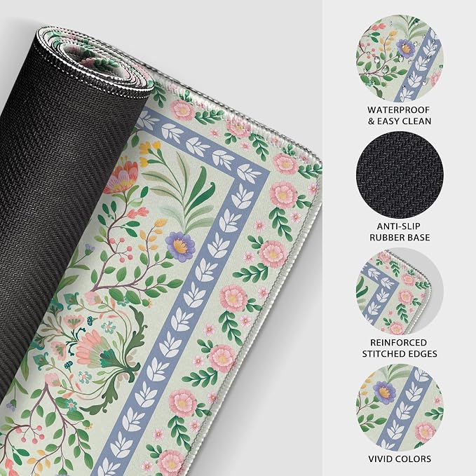 Green Floral Desk Mat Large Mouse Pad 31.5"x15.7" Non-Slip | Extended Mousepad, Non-Slip Rubber Base , Stitched Edges, for Computer/Laptop/Office/Home - Image 8
