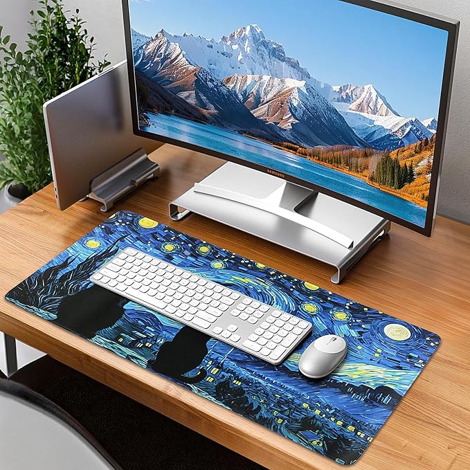 Mouse Pad Gaming - Desk Mat for Keyboard and Mouse - Van Gogh Starry Night Large Mouse Pads for Desk, Gaming Mousepad with Non-Slip Base, Desks Pad (31.5" X 11.8") for Game, Office and Home - Image 7