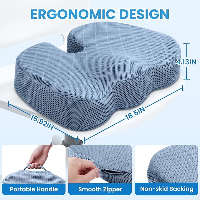 TushGuard Memory Foam Office Chair Seat Cushion - Light Blue, XX-Large | for Car Seat, Airplane, Desk Chair - Sciatica & Hip & Coccyx Pain Relief Cushion for Long Sitting Office Workers, Car Drivers - Image 2