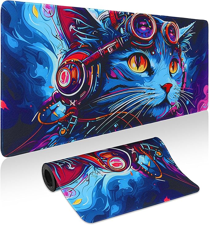 Mouse Pad Gaming - Desk Mat for Keyboard and Mouse - Cool Cat Head Large Mouse Pads for Desk, Gaming Mousepad with Non-Slip Base, Desks Pad (31.5" X 11.8") for Game, Office and Home by Unknown