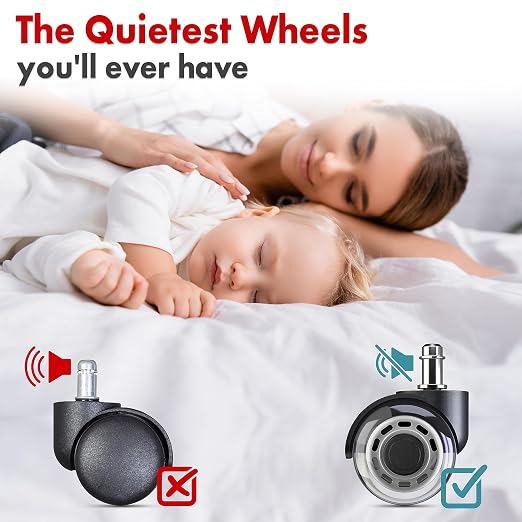 Office Chair Wheels Replacement Set of 5 - Dual 2 Inch Soft Chair Casters for Hardwood Vinyl Tile - Heavy Duty & Safe for All Floors - Fits 98% of Computer Gaming & Office Chairs - Grey - Image 5