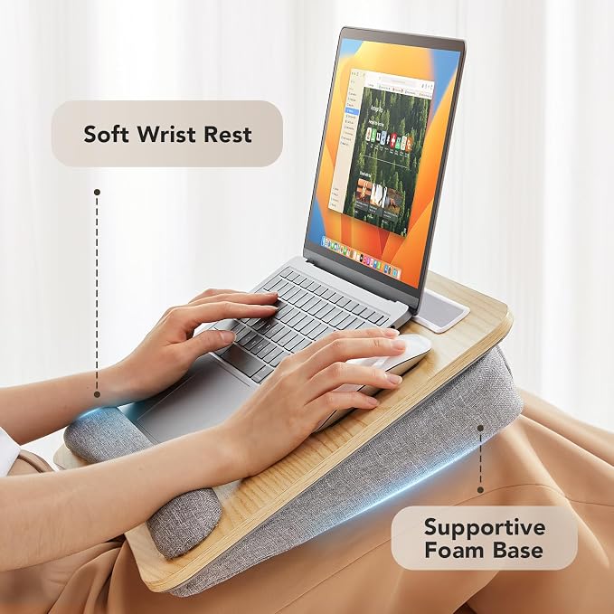 HUANUO Laptop Lap Desk with Cushion, Fit up to 15.6" Laptop, Light Wood - Image 3