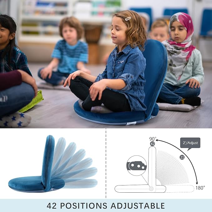 Nnewvante Floor Chair,42 Position Adjustable Back Support,Blue | Soft Crystal Velvet Cushion Floor Seat with Washable Cover for Meditation, Gaming, Reading, Classroom, Relaxing - Image 4