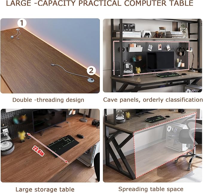 55in Gaming Desk with Bookshelf, Pegboard & Storage Shelves | Spacious Sturdy Large Writing Table ，with Desktop Shelves & Ample Leg Room – Ideal Home Office PC Gamer Workstation Desk - Image 5