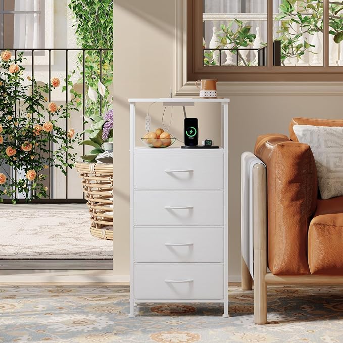 Somdot Tall Nightstand with 4 Drawers, Charging Station & LED Light - Image 7