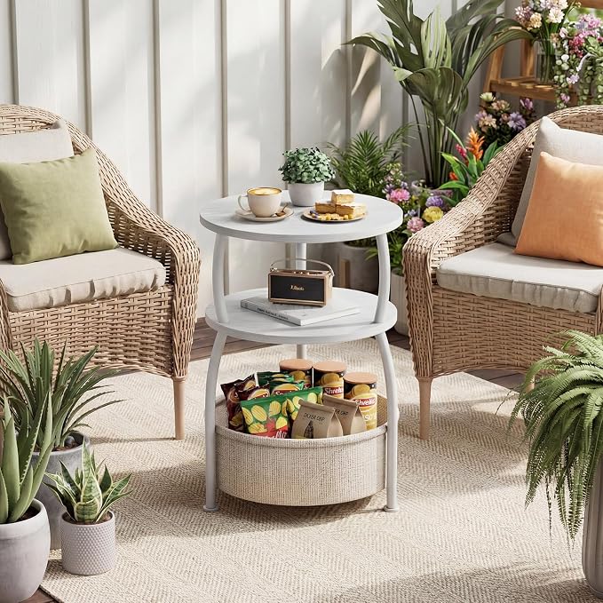 Round Side Table with Storage Basket, End Table Living Room, 15.7in - Image 9